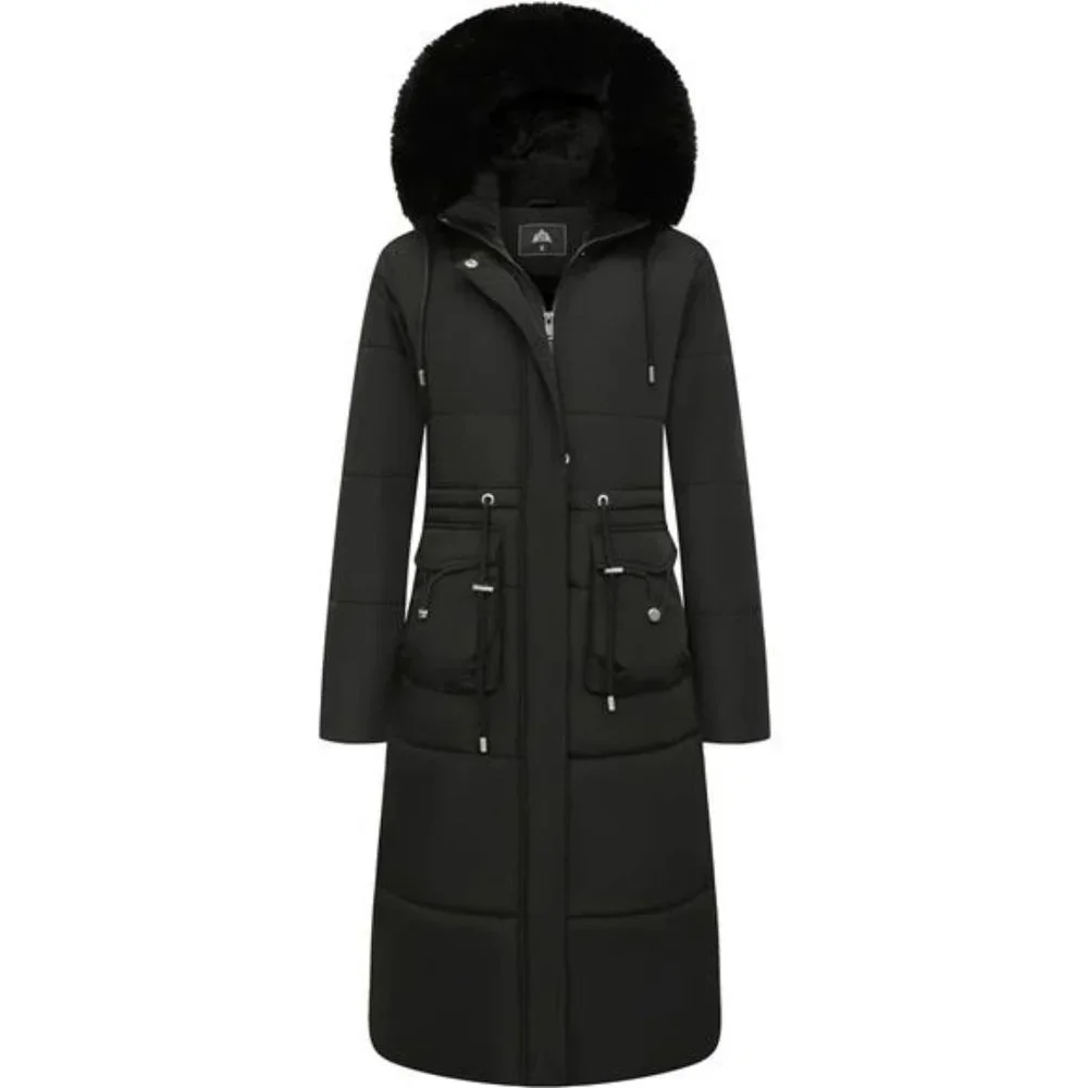 Women's Long Puffer Coat Warm Maxi Down Jacket Faux Fur Removable Hood Parka
